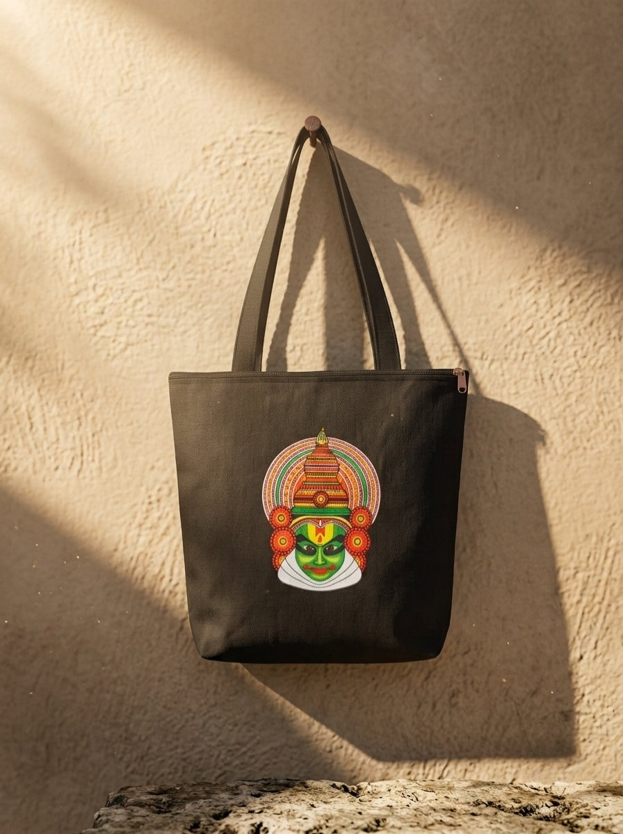 ZIPPER  black canvas CLOATH TOTE BAG